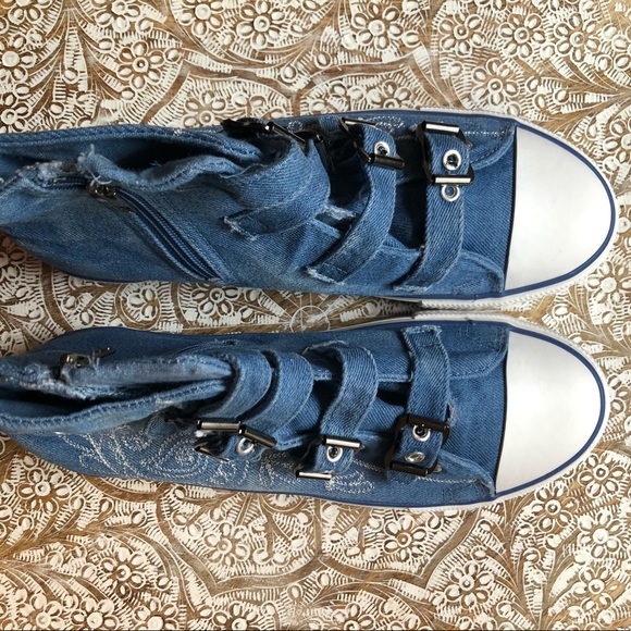 New Paisley Embroidered Denim High Top Sneakers - Picture 8 of 13